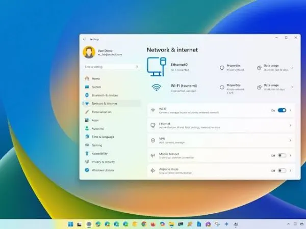The modern Network and internet settings menu in Windows 11